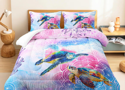 CVHOUSE Sea Turtle Comforter Set - Full Size, Tie Dye Ocean Turtle Bedding Set for Kids - 3 Piece Ocean Bedroom Decor, Ebbttai058