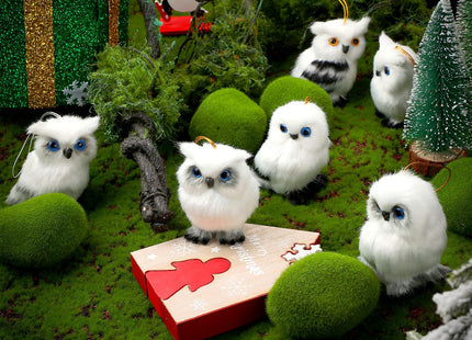 Skylety 6 Pcs Christmas Owl Ornaments Plush Hanging Decor,Owl Style