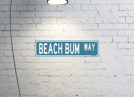 Beach Bum Way Coastal Theme Street Sign 16" x 4" Funny Tin Sign Shore Home Indoor Outdoor Pool Deck Decor (BeachBumStreet)