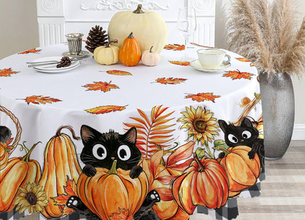 cusugbaso Fall Round Tablecloth 70 inches - Autumn Pumpkins Fade Reistant
