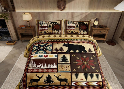 Feelyou Rustic Comforter Set Twin Size Bear Comforter Set for Boys Girls Teens Wild Animal Bedding Set Rustic Cabin Country Duvet Set Room Decor Rustic Brown Quilt Set
