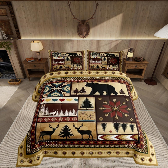 Feelyou Rustic Comforter Set Twin Size Bear Comforter Set for Boys Girls Teens Wild Animal Bedding Set Rustic Cabin Country Duvet Set Room Decor Rustic Brown Quilt Set