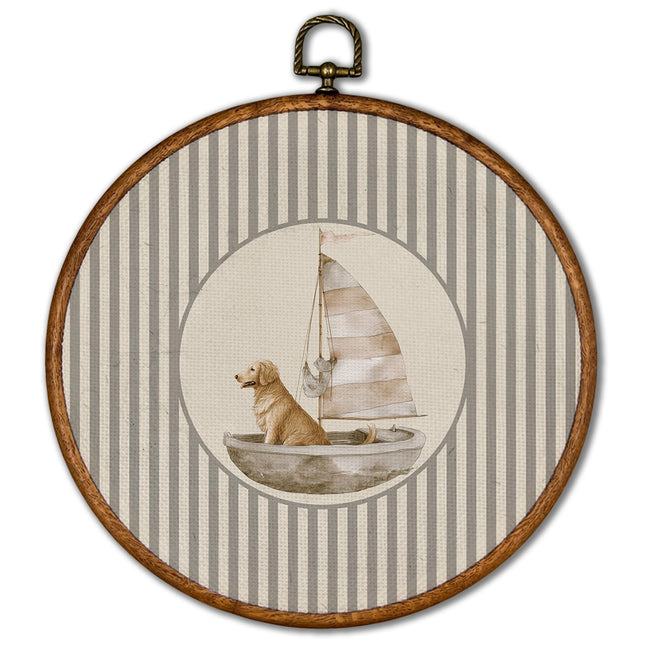 KSDUT Vintage Dog Sailboat Wall Art Decor - Retro Sports Trendy Wall Art Canvas Frame Hanging Prints, Nursery Sports Gallery Round Artwork Decor for Home Kids Boys Room Decorations 10"x10"