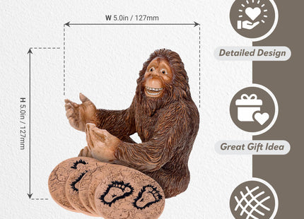 Pine Ridge Rustic Chic Drink Coaster Set with Holder for the Man Cave Old West Decor Rustic Hunter Cabin Theme Cabin Dining Furniture Gun Gifts for Men (Bigfoot Sasquatch Brown)