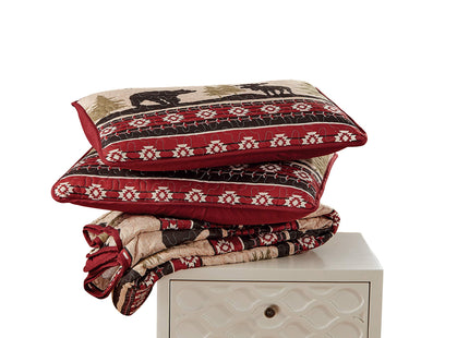 Rugs 4 Less Rustic Western Southwestern Quilt Bedspread Set with Native American Designs Grizzly Bears and Moose Roaming the Great American Outdoors Pine Forest (Forest Bear - King/Cal-King)