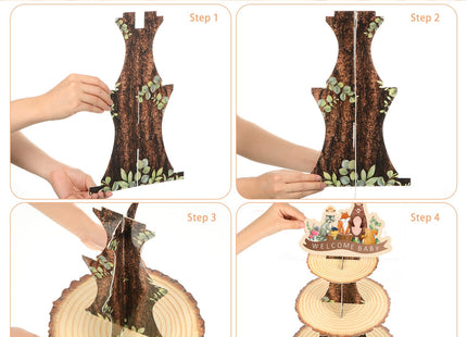 Zonon 3 Tier Woodland Baby Shower Decorations Woodland Cupcake Stand, Brown