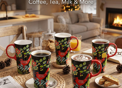 TZSSP 17oz Ceramic Travel Mug with Lid, Cardinal Holly Folk Art Coffee Mug