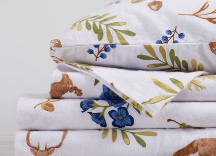 Market & Place 100% Cotton Queen Flannel Sheet Set | 4 Piece Deep Pocket Novelty Cozy Winter Bed Sheets | Double Brushed for Extra Softness & Comfort | Alpine Collection (Queen, Woodland Forest)
