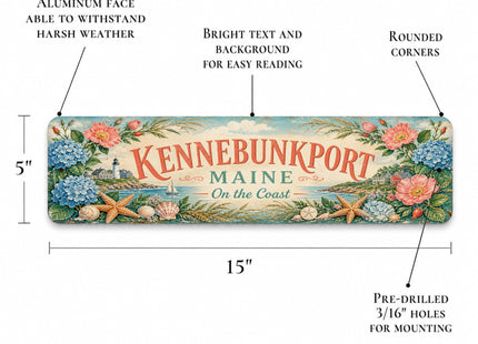 Kennebunkport Coastal Wreath Metal Sign — Maine Souvenir Wall Decor