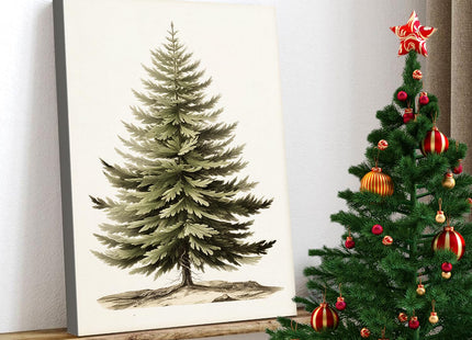 Vintage Christmas Tree Canvas Wall Art,Botanical Pine Tree Print Poster