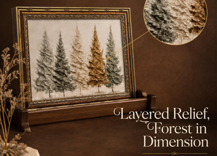 Vintage Gold Framed Christmas Tree Wall Art, 3D Textured Pine Tree Print