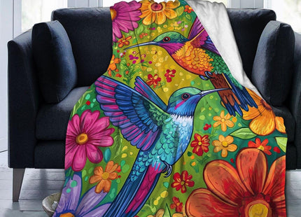 Hummingbird Blanket – Vibrant Floral Hummingbird Gifts for Women, Soft Flannel Decor Blanket for Couch or Room 60"x50"