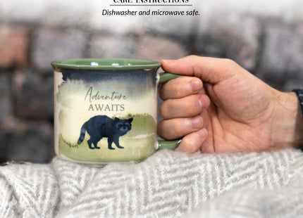 Pavilion Gift Company - Adventure Awaits - Raccoon - 17 Oz Coffee Mug Tea Cup Woodland Hiking Camping Cabin Woods Lodge Gift Outdoorsy Present