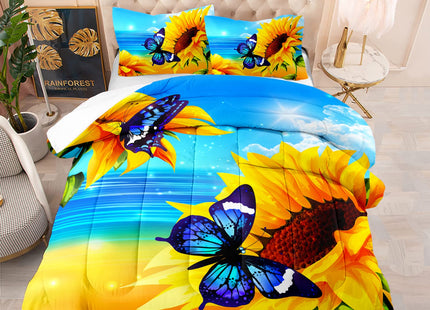 Sunflower Butterfly Comforter Set 3Pcs Twin Ocean Beach Theme Bedding Set