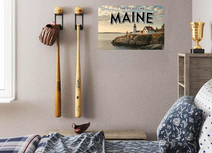 Maine Lighthouse Tin Sign Nautical Ocean Wall Decor (8X12 IN)