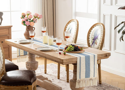 Fancy Homi Light Blue Table Runner 72 Inches Long Boho Macrame Coastal Blue Table Runner for Home Decor, Farmhouse Table Runners with Tassels for Party Rustic Bridal Shower Dining Decor 12x72 Inches