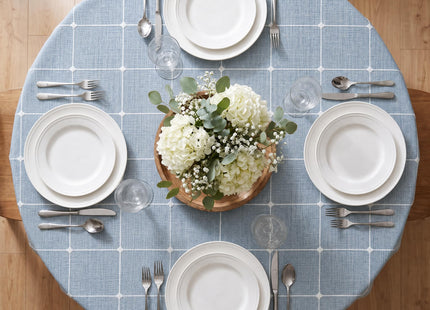 Horaldaily Farmhouse Plaid Tablecloth, Blue, 70×70 Inch Round