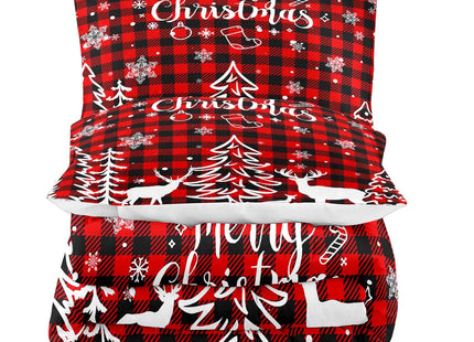 LUVIVIHOME 3PCS Christmas Comforter Set Full Size, Plaid Bedding, Red and Black Buffalo Check Snowflake Forest Deer Merry Christmas Bedroom Decor, Soft Microfiber Quilt, Xmas Gifts, 2 Pillow Cases
