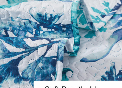 Hailea Beach Quilt Sets Full/Queen Size Ocean Theme Bedspread Coastal Bedding Set Blue Seahorse Starfish Shell Quilts Lightweight Reversible Bed Coverlet Soft Summer Bed Cover with 2 Pillowshams