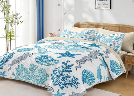 Pamnest Queen Quilt Set, 3 Pieces Ocean Beach Bedding, Bedspread