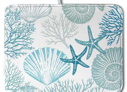 Summer Teal Dish Drying Mat for Kitchen Counter Nautical Coastal Blue Dishes Drainer Mats Turquoise Beach Coral Seashell Starfish Ocean Absorbent Microfiber Dish Draining Pad 18x24 Inch