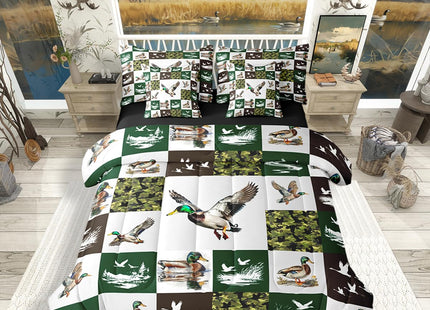 Erosebridal 7-Piece Mallard Duck Bedding Set Twin Size for Kids - Camo Duck Comforter Set with Sheets Rustic Cabin Lodge Bed in A Bag with Flat Fitted Sheets Farmhouse Hunting and Fishing Quilt