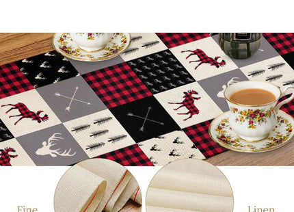 Cabin Retro Rustic Lodge Table Runner Deer Country Hunting Wild Animal Plaid Check Kitchen Dinner Runner for Indoor Home Living Room Party Dining Table Decoration 13"x120"