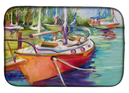 Caroline's Treasures JMK1028DDM Red Sailboat Dish Drying Mat Absorbent Dish Drying Mat Pad for Kitchen Counter Dish Drainer Mat for Countertop, 14 x 21", Multicolor