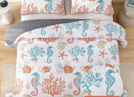 Djoymock Coastal Quilt Set King Size, 3 Pcs Beach Bedspread Coverlet Set