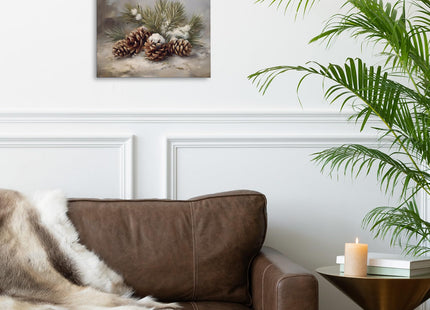 PHAMTE Winter Christmas Pinecone Wall Art Decor Canvas 11x14, Rustic Farmhouse Winter Pine Cone Xmas Pictures Decorations, Christmas Framed Prints Artwork for Home Bedroom Living Room Decor