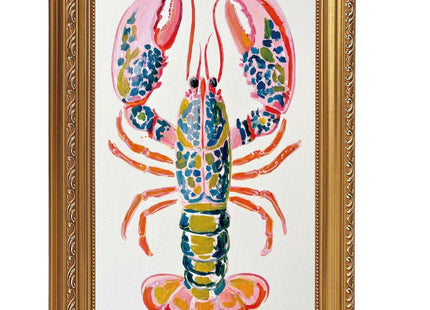 Gold Framed Coastal Colorful Lobster Canvas Wall Art 9X11in