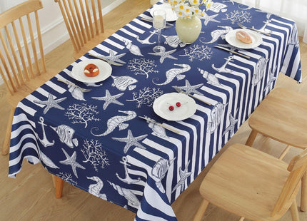 Honellaty Navy Blue Nautical Starfish Rectangle Tablecloth, 60 x 102 Inch