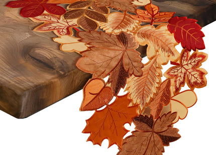 Fall Table Runner 72 Inches Long Autumn Maple Leaf Embroidered Runner