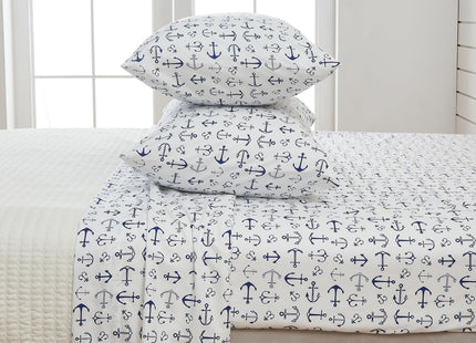 Great Bay Home Full Coastal Microfiber Sheet Set - 4-Piece Nautical-Printed, Ultra-Soft Sheets - Beach-Themed Bedding Sheets & Pillowcases (Anchor)