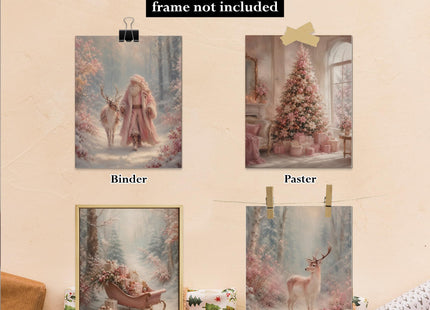 DOFQZ Pink Christmas Tree Santa Deer Wall Art Prints 8x10 Set of 4