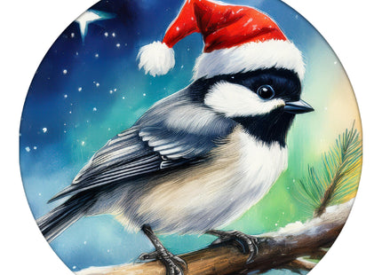 Chickadee Christmas Ornament - Santa Hat Northern Lights - 2026 Bird Decor