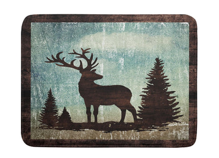 Giwawa Retro Deer Forest Cabin Silhouette Dish Drying Mat Countertop 18x24 Fall Blue Sky Cloud Cartoon Elk Wild Animal Bushes Drainer Mat Pine Tree Grass Dishes Pad Rustic Moose Dish Drainer Rack