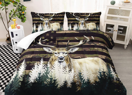 Ntlfup Deer Hunting Comforter Set for Teen Boys Men - Wild Animal Elk Moose Bedding Comforter Sets, Hunting Comforter Sets with 1 Comforter 2 Pillowcase - Queen Size Wildlife Forest Bed Set, Style 3