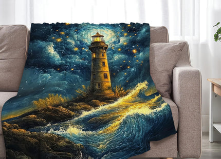 Lighthouse Blanket Coastal Starry Night Blanket for Girls 50"x40"