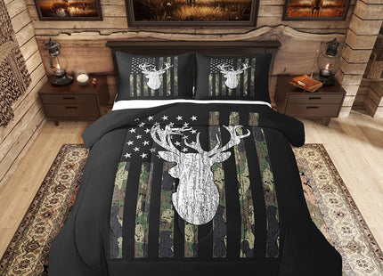 Camo Twin Bedding Set for Boys Army Green Camo American Flag Comforter Set,Teen Camouflage Deer Hunting Bedding Comforter Sets Rustic Farmhouse Woodland Animal Bedding Quilt Black White 1 Pillowcase