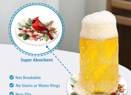 Cardinal Coasters Set of 4, Absorbent Ceramic Stone Coasters with Cork Base, Winter Christmas Home Decor, Ideal Gifts