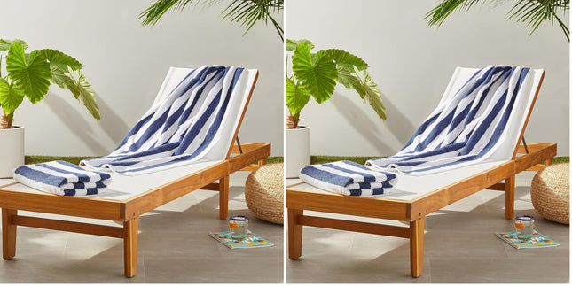 Amazon Basics 100% Cotton Soft & Absorbent Beach Towels, Cabana Stripe, Fast Drying, Machine Washable, Large 30 in x 60 in, Navy Blue, 4-Pack