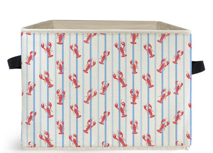 Ghoaoivo Red Lobster Beach Storage Box Bins, Coastal Nautical Crawfish Blue Striped Collapsible Storage Basket Organizer for Bedroom Laundry Room Home Clothes Books, Decor for Room
