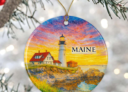 Maine USA Watercolor Ornament - Ceramic Christmas Keepsake - Honeymoon Anniversary - Travel Souvenir - Housewarming Present - Gift for Maine Lover Printed on Both Sides