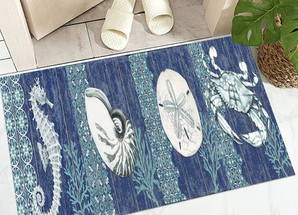 GUBIYU Rustic Coastal Runner Rug Ocean Beach Mat Area Rug Navy Blue Beach Bathroom Rugs Non-Slip Doormat Carpet Printing Rug for Living Room Bedroom Kitchen Bathroom Kitchen Rugs Washable 23.6"x35.4"