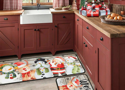 PyreneanHaven Christmas Kitchen Mats Set of 2, Christmas Decorations for Home Deer Snowman Welcome Rug Winter Mat Home Xmas Decor Low-Profile Kitchen Rugs for Floor 17"X47"+17"X30" (Snowman)