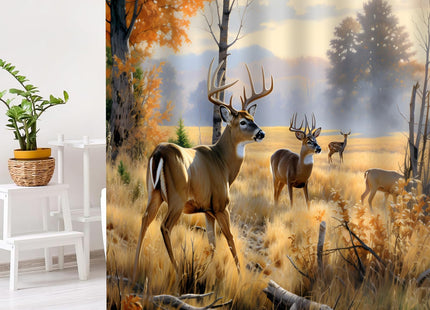 Fall Forest Deer Shower Curtain Rustic Cabin Moose Hunting Autumn Curtain