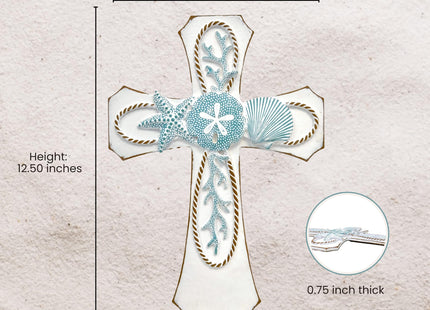 AMAJY Coastal Nautical Spiritual Wall Cross - White Resin Religious Art