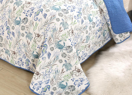 WINLIFE 3 Piece Coastal Quilt Bedding Set Queen 100% Cotton Ocean Quilts