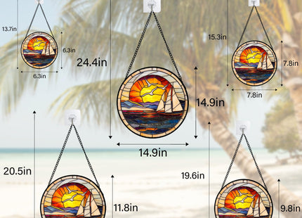 Ocean Sailboat At Sunset Stained Glass Window Hanging Suncatcher Gifts 7.8"